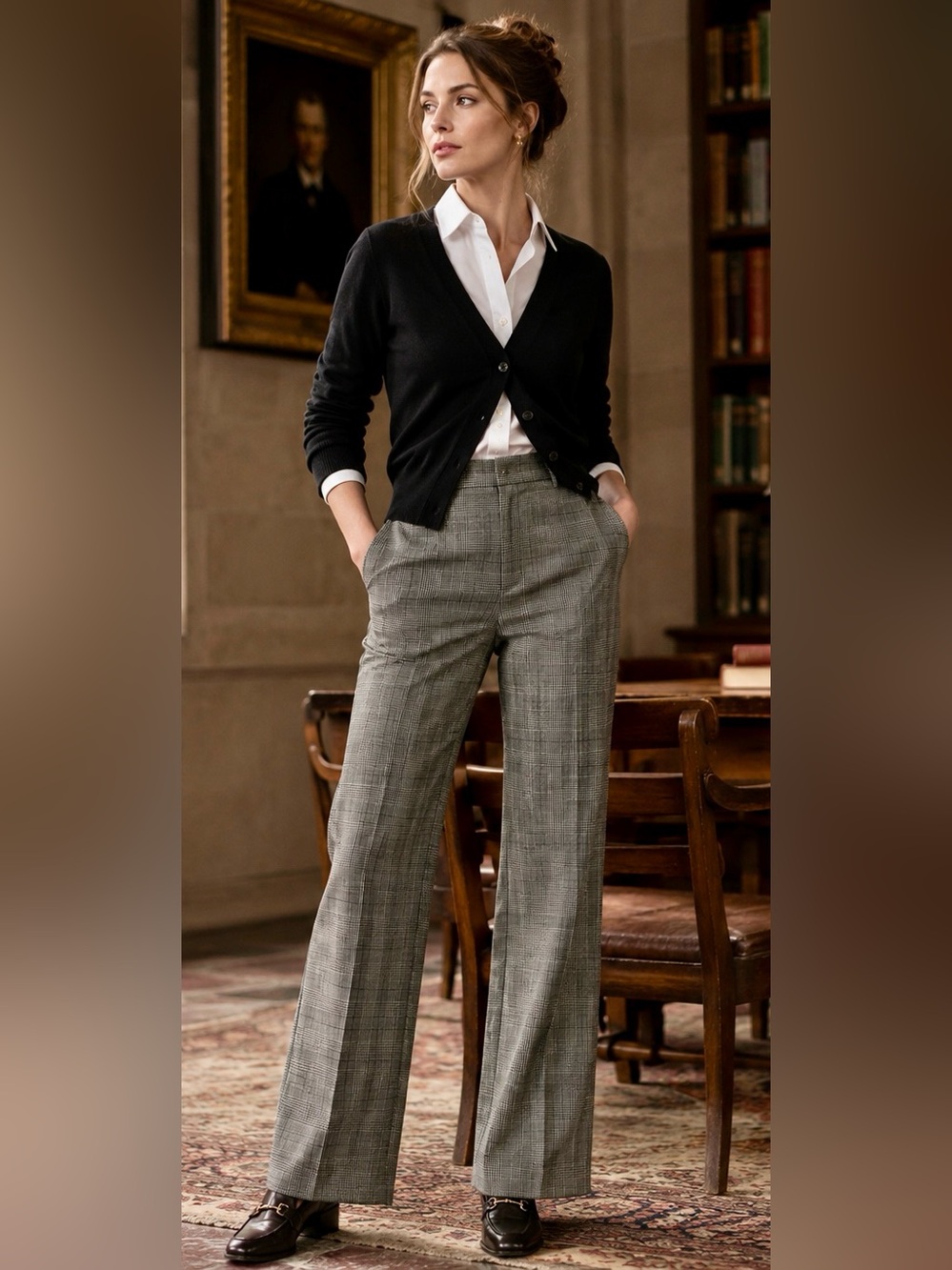 Vtg Talbots Women’s Size 6 Wool Glen Plaid Trousers Wide Leg Dark Academia